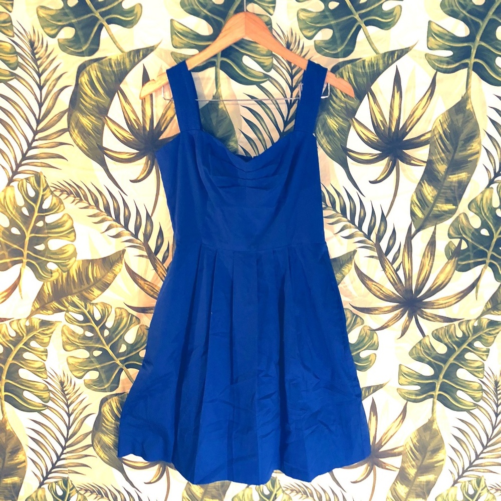 Blue sweetheart dress with full pleated skirt
